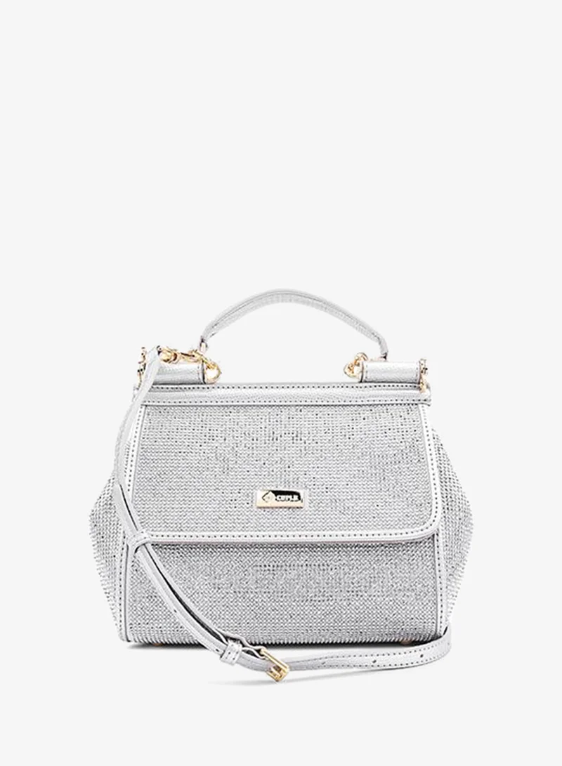 Cuple Silver Cuple Textured Zip Shoulder Bag for Women | Best Price UAE