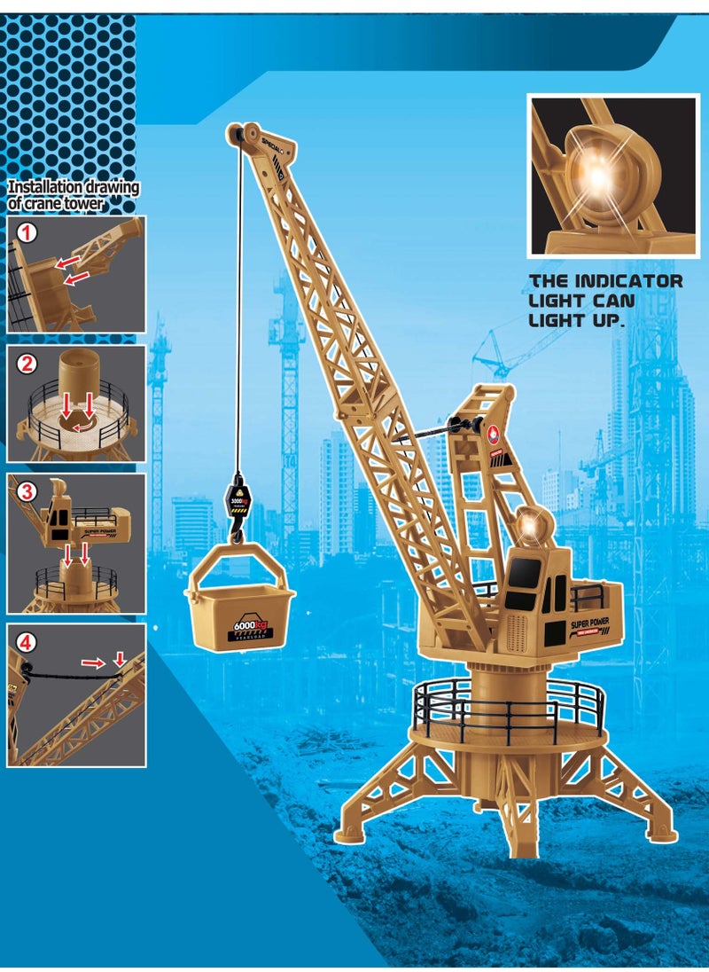 LB Remote Control Tower Crane Toy Construction Playset with 360° Rotation and Lights