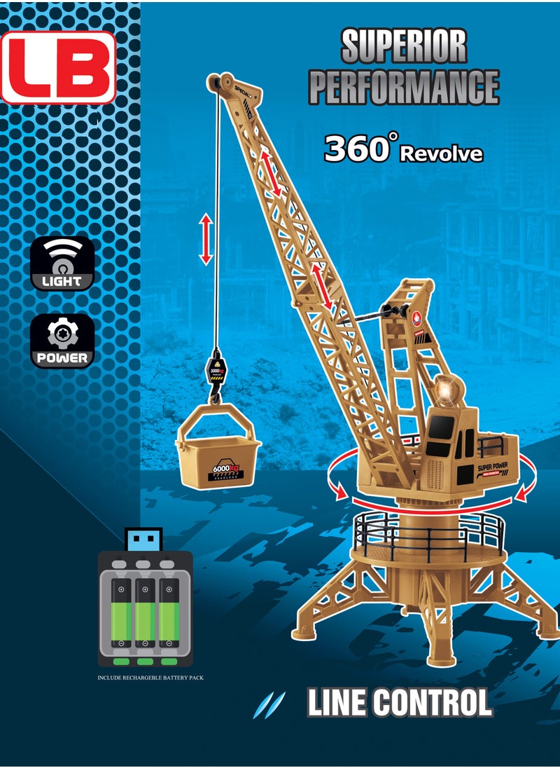 LB Remote Control Tower Crane Toy Construction Playset with 360° Rotation and Lights