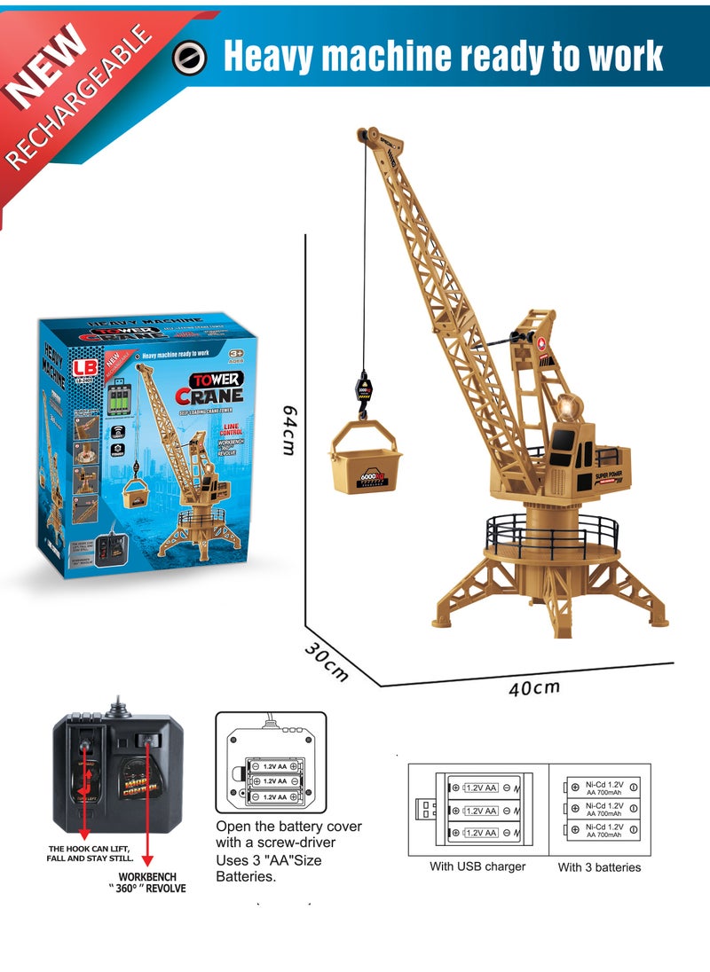 LB Remote Control Tower Crane Toy Construction Playset with 360° Rotation and Lights