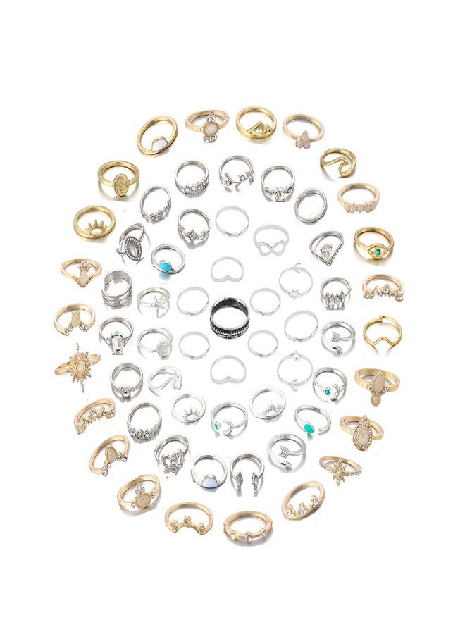 FUTIMELY 62-101Pcs Vintage Knuckle Rings Set Stackable Midi Rings for Women Bohemian Gold Silver Rings Crystal Joint Finger Rings Set(62Pcs) - Image 1