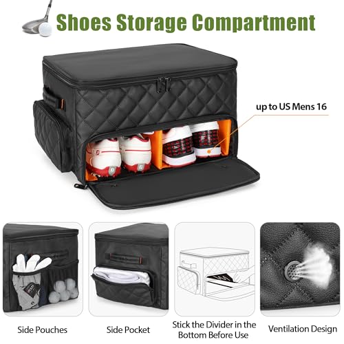 PGmoon 2 Layer Golf Trunk Organizer, Golf Car Storage Organizer with Individual Ventilated Compartment for 2 Pairs Shoes, Golf Car Locker for Balls, Clothes, Tees, Gloves, Accessories - Image 3