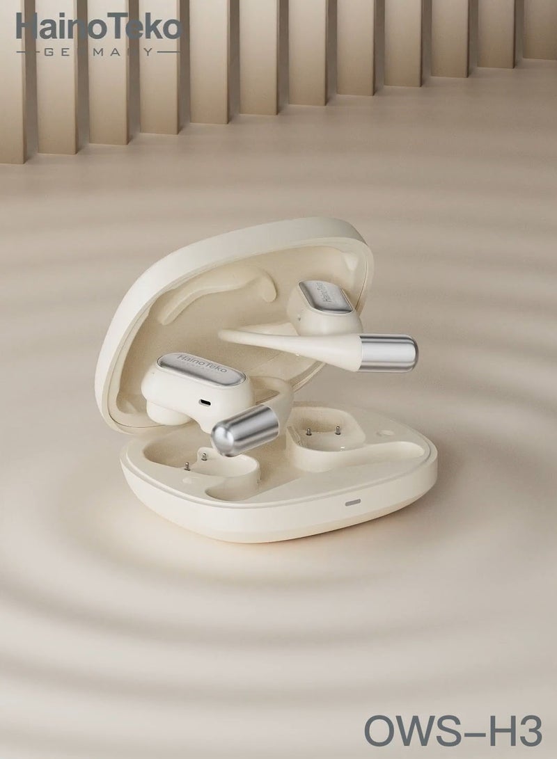 Haino Teko HT-OWSH3 OpenFit Bluetooth Earphones With High Quality Sound Super Clear Mic and Touch Controls White - Image 3