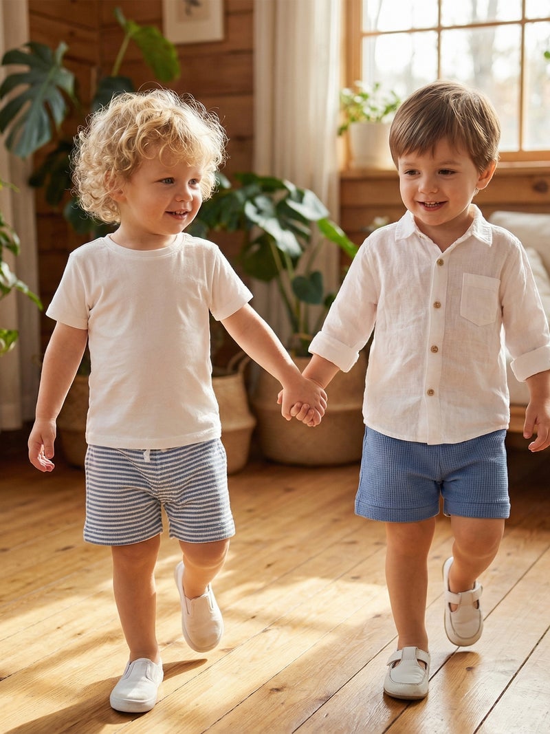 Baby Boys Shorts, Elastic Waist Solid/Stripes Casual Short Summer Bottoms for Daily - Image 2