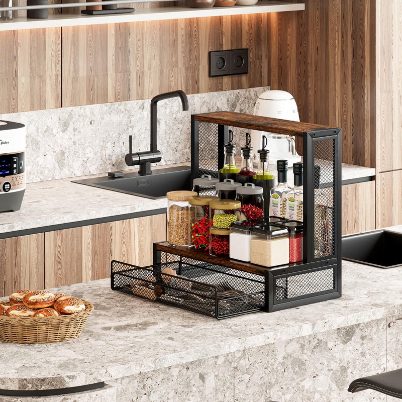 TQVAI Coffee Bar Organizer, Countertop Coffee Station with Drip Mat and Sliding Pods Drawer, Coffee Press Stand Compatible for Original/Go/XL Model Flow Control Filter Cap Scoop, Black/Antique - Image 4