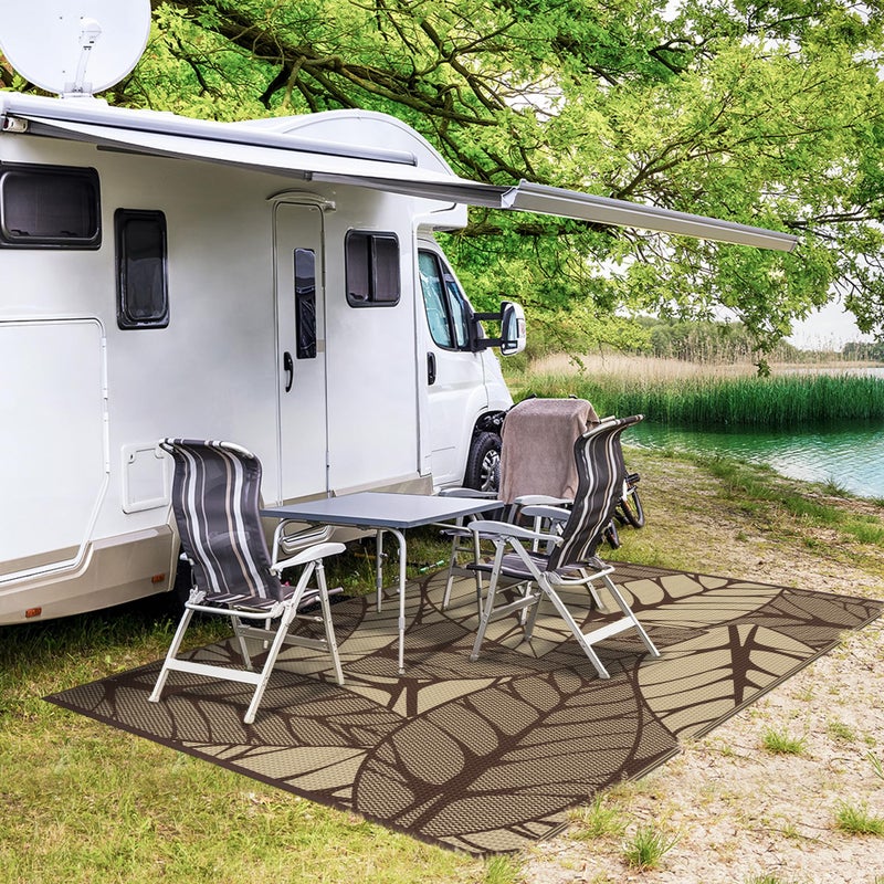 GENIMO Outdoor Rug 6' x 9' Waterproof for Patio Clearance, Reversible Plastic Straw Camping Carpet, Lightweight Mat for Rv, Camper, Deck, Porch, Picnic, Balcony, Beach, F.Coffee & Beige - Image 5