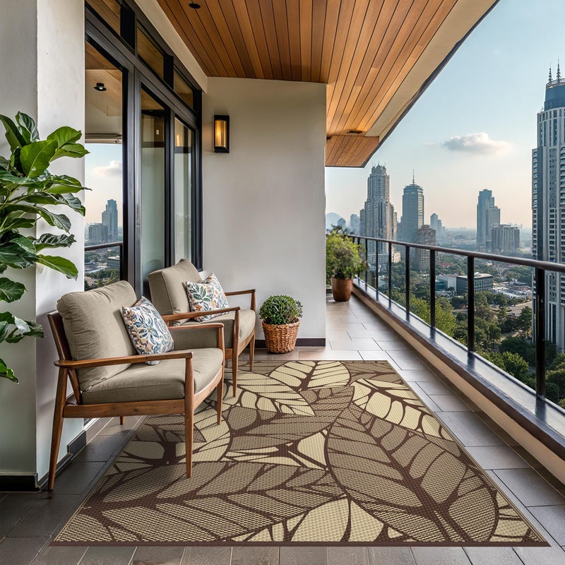 GENIMO Outdoor Rug 6' x 9' Waterproof for Patio Clearance, Reversible Plastic Straw Camping Carpet, Lightweight Mat for Rv, Camper, Deck, Porch, Picnic, Balcony, Beach, F.Coffee & Beige - Image 4