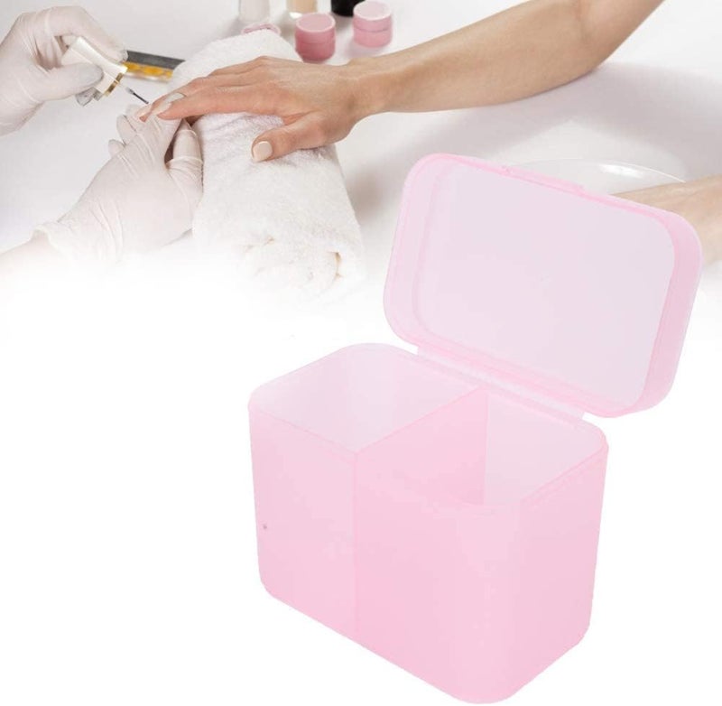 TMISHION 2 Grids Nail Storage Box Nail Polish Remover Pad Storage Box Container Box Plastic Box Transparent Box Makeup Storage Box Durable Safe and Hygienic Suitable for Home Salon(PINK) 