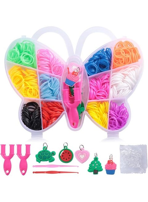 TERRIFI Rubber Band Bracelet Kit, Box Rubber Loom Bands Girl Gift for Children, Elastic Band for Weaving Lacing Bracelet, Kids Art Crafts Bracelet Making Set with Hooks & Charms (600 PCS)