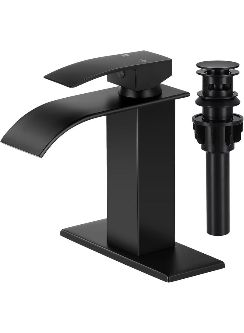 NIUB Waterfall Bathroom Faucet, Modern Single Handle Bathroom Faucet for 1 or 3 Hole Mxier Tap Washbasin Faucet with Deck, Pop-up Drain and Supply Hoses - Image 1