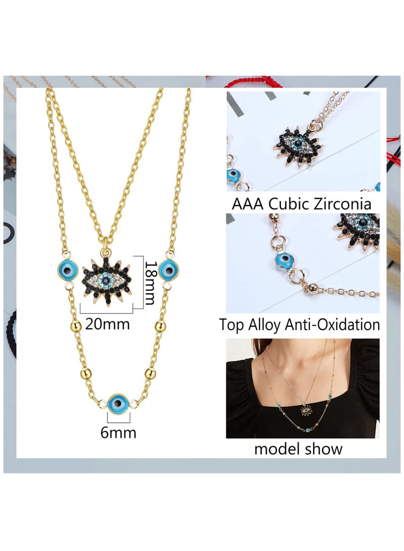 Zikra Evil Eye Jewelry Set: 14pcs Evil Eye Necklace Pendant & Leather Rope Bracelet for Men and Women, Spiritual Choker and Lucky Knot Bracelet, Perfect Gift for Protection and Style. - Image 2