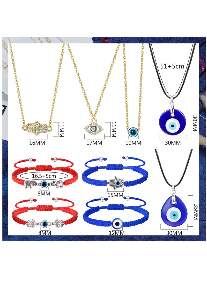 Zikra Evil Eye Jewelry Set: 14pcs Evil Eye Necklace Pendant & Leather Rope Bracelet for Men and Women, Spiritual Choker and Lucky Knot Bracelet, Perfect Gift for Protection and Style. - Image 3