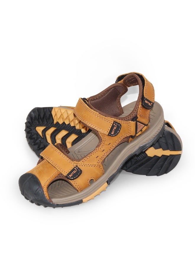 BOTELI Men's Closed Toe Genuine Leather Outdoor Sandals,
 Anti-Collision Toe Cap 3 Adjustable Velcro Straps Non-Slip Shock Absorbing Hiking Beach Sandals - Image 3