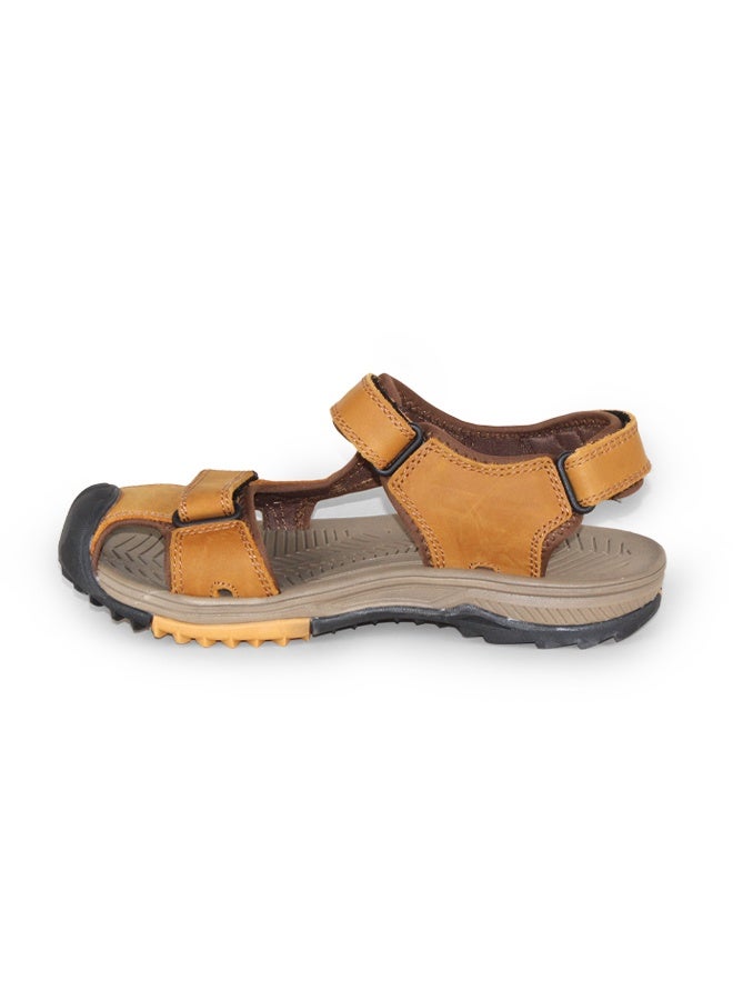 BOTELI Men's Closed Toe Genuine Leather Outdoor Sandals,
 Anti-Collision Toe Cap 3 Adjustable Velcro Straps Non-Slip Shock Absorbing Hiking Beach Sandals - Image 4