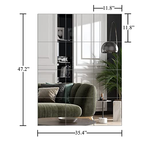 Ruomeng Home Gym Mirrors 12 Inch x 12Pcs Wall Mounted Mirror Glass Frameless Full Length Mirror Tiles for Home Gym, Bedroom, Door & Bathroom - Image 2