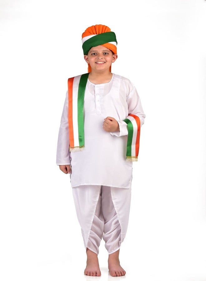 BookMyCostume كتاب ملابسي عمامة ثلاثية الألوان وشال مع دهوتي كورتا زي أطفال وطني هندي ليوم الاستقلال 3-4 سنوات - Image 1
