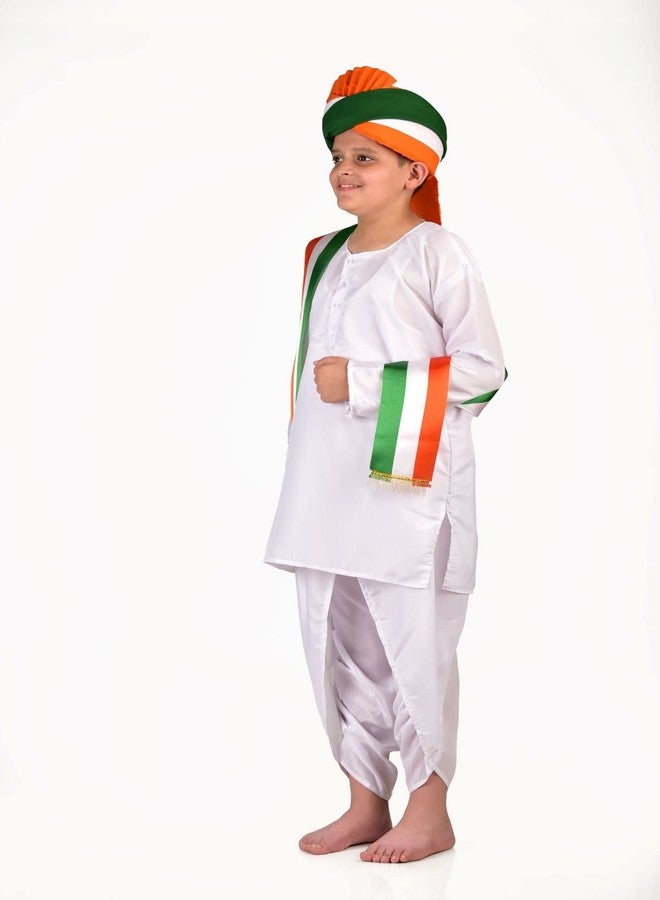 BookMyCostume كتاب ملابسي عمامة ثلاثية الألوان وشال مع دهوتي كورتا زي أطفال وطني هندي ليوم الاستقلال 3-4 سنوات - Image 2