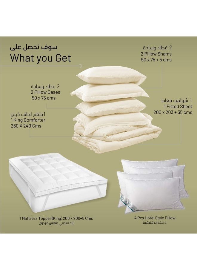 Donetella Hotel Style Super Saver Package 6 Pcs Comforter Set Cream +Mattress Topper + 4 Pillows King  - Image 2