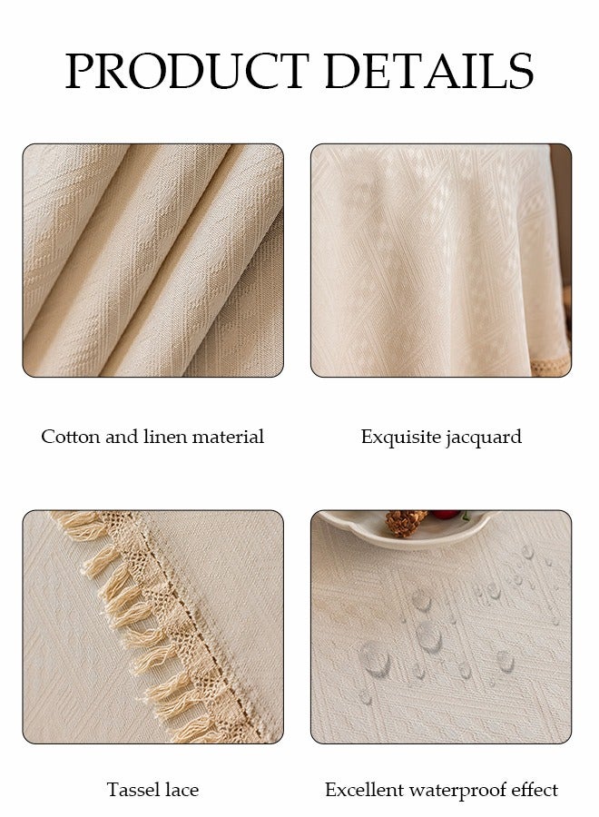 DUNISO Cotton And Linen Tablecloth, Tassel Jacquard Round Tablecloth, Waterproof, Dustproof And Oilproof, Non-Slip, Wear-Resistant And High Temperature Resistant, Suitable For Kitchen, Restaurant, Home, Terrace, Camping, Diameter 150 Cm - Image 3