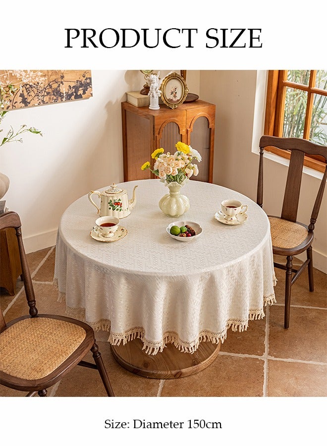 DUNISO Cotton And Linen Tablecloth, Tassel Jacquard Round Tablecloth, Waterproof, Dustproof And Oilproof, Non-Slip, Wear-Resistant And High Temperature Resistant, Suitable For Kitchen, Restaurant, Home, Terrace, Camping, Diameter 150 Cm - Image 2