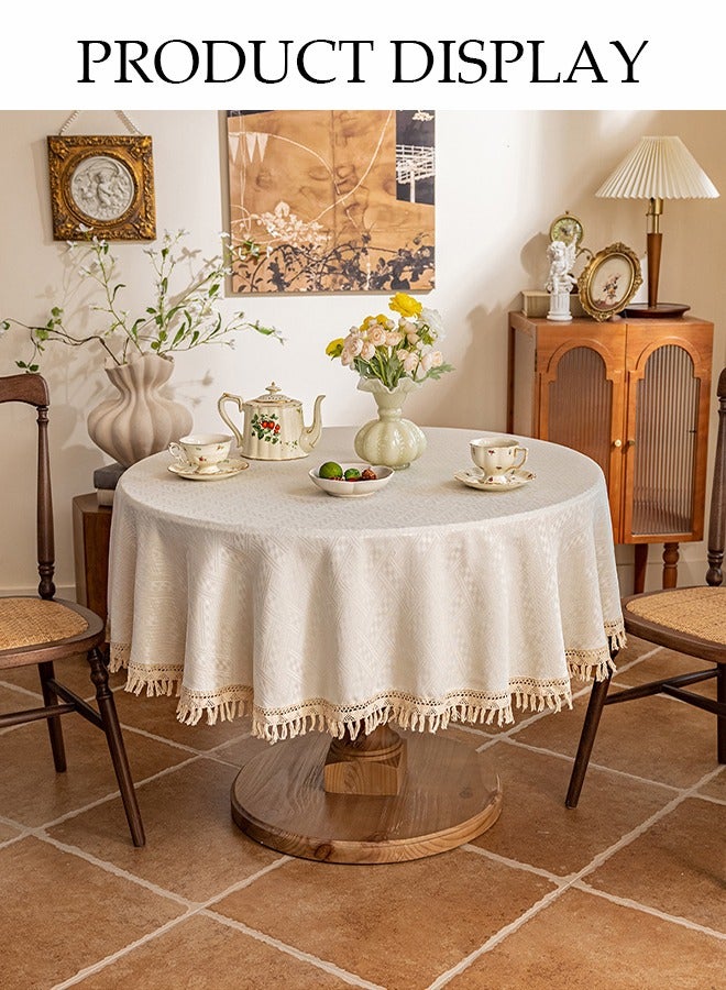 DUNISO Cotton And Linen Tablecloth, Tassel Jacquard Round Tablecloth, Waterproof, Dustproof And Oilproof, Non-Slip, Wear-Resistant And High Temperature Resistant, Suitable For Kitchen, Restaurant, Home, Terrace, Camping, Diameter 150 Cm - Image 4