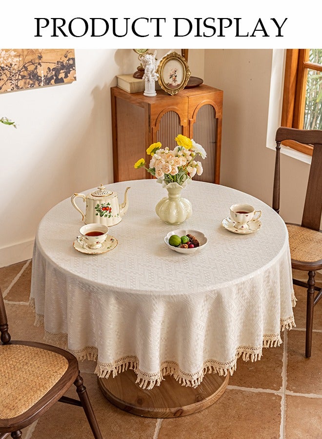 DUNISO Cotton And Linen Tablecloth, Tassel Jacquard Round Tablecloth, Waterproof, Dustproof And Oilproof, Non-Slip, Wear-Resistant And High Temperature Resistant, Suitable For Kitchen, Restaurant, Home, Terrace, Camping, Diameter 150 Cm - Image 5