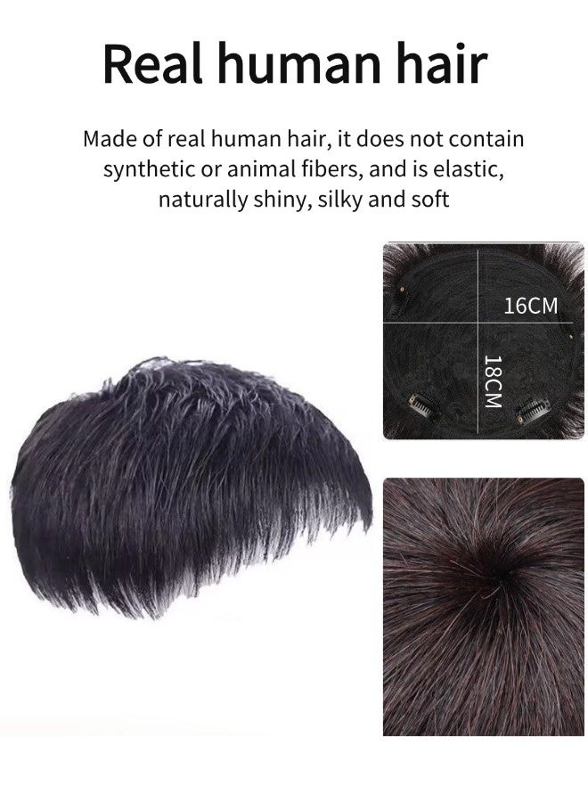 Generic Men's natural short wig (Real Human Hair，natural black hair short wig human hair clip-in, 16x18cm)  - Image 2