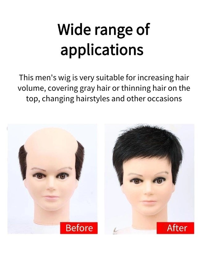 Generic Men's natural short wig (Real Human Hair，natural black hair short wig human hair clip-in, 16x18cm)  - Image 4