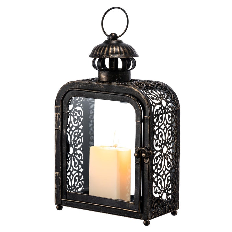 DECORKEY Candle Lantern Decorative Indoor  Outdoor Vintage Metal Lanterns with Clear Glass TabletopHanging Candle Holders for Patio Front Porch Home Decor Christmas Decorations Bronze