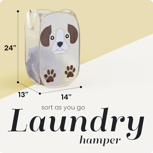 Handy Laundry Collapsible Mesh Pop-Up Hamper with Wide Opening and Side Pocket - Breathable, Sturdy, Foldable, Space-Saving Design (Puppy) - Image 2