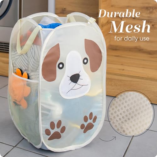 Handy Laundry Collapsible Mesh Pop-Up Hamper with Wide Opening and Side Pocket - Breathable, Sturdy, Foldable, Space-Saving Design (Puppy) - Image 5