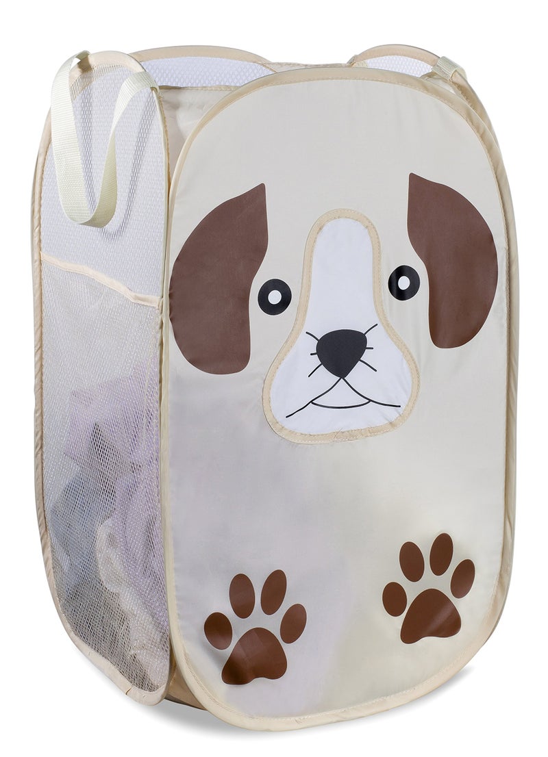Handy Laundry Collapsible Mesh Pop-Up Hamper with Wide Opening and Side Pocket - Breathable, Sturdy, Foldable, Space-Saving Design (Puppy) - Image 1