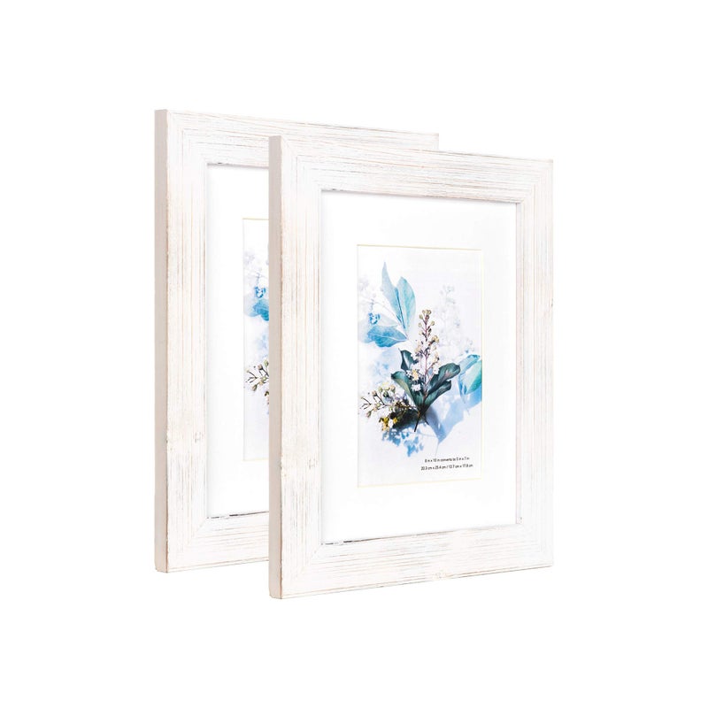 KAIWIN 100% Solid Wood White 8x10 Picture Frame 2 Pack - Display Picture 5x7 with Mat  HD Glass Inside  Rustic Wooden Photo Frames for Table Top and Wall Mounting - Image 3