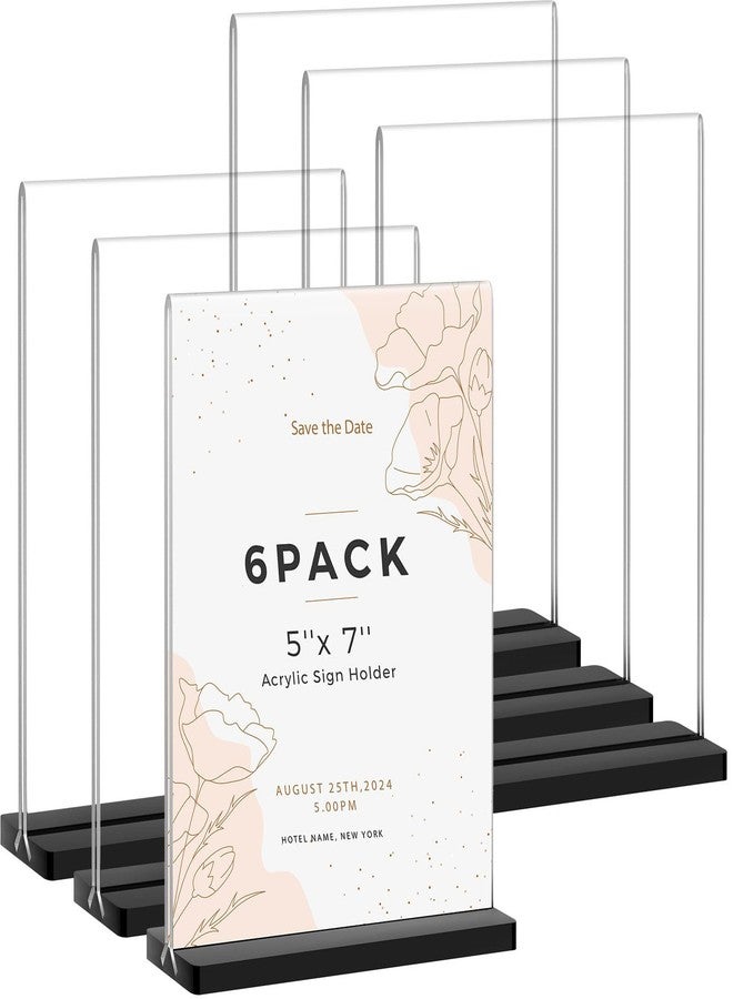 Smarpau 6 Pack Acrylic Sign Holder 5 X 7 Clear T Shape Sign Holders Double-Sided Table Number Holders Plastic Paper Holder Flyer Stand Picture Menu Display Stands - Image 1