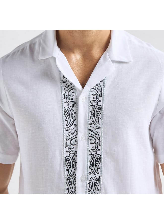 Splash FAV Regular Fit Embroidered Shirt with Camp Collar and Short Sleeves  - Image 4