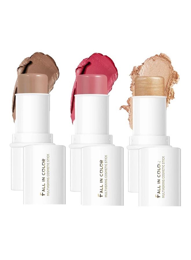 MEICOLY Makeup Sticks Set, Contour Stick,Blush Stick, Highlighter Stick,Facial Repair Bronzer 3D Wonder Shading Stick, Multi Stick Trio Cream Face Blush for Cheeks Lip Eye - Image 1