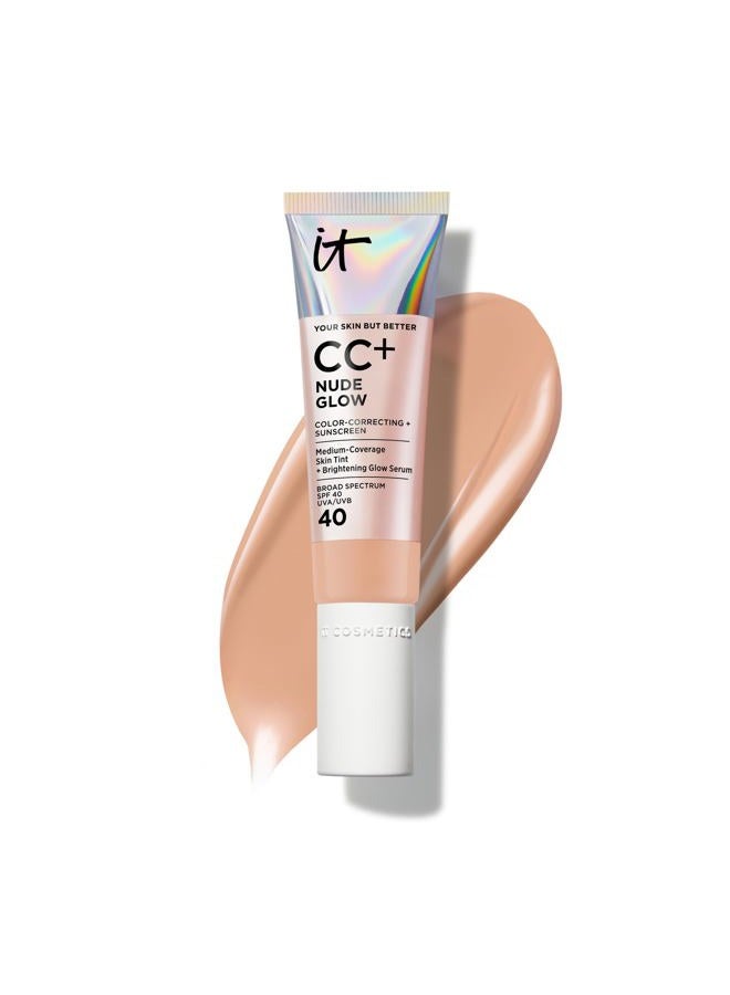 IT Cosmetics CC+ Nude Glow (Neutral Tan) - Medium Coverage Foundation with SPF 40 & Brightening Glow Serum, Lightweight Skin Tint, 2% Niacinamide + Hyaluronic Acid, Up to 24H Hydration - 1.08 fl oz - Image 1