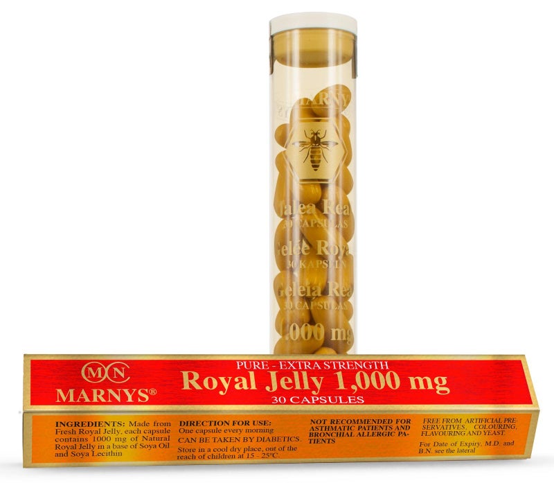 Marnys Royal Jelly 1000 mg - Royal Jelly - Rich in Amino Acids & Acetylcholine - Natural Energy & Vitality Booster - Supports Memory - Metabolism & Physical Performance - 30 Capsules - Image 1