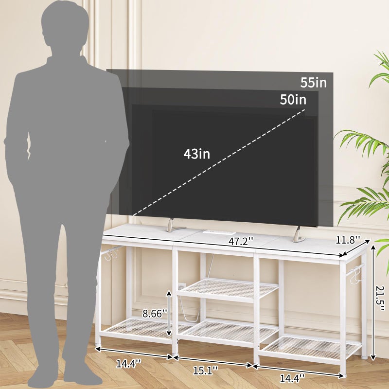 YGEOMER Entertainment Center for 55 inch TVs, TV Stand with Power Outlet and Open Storage Shelves, TV Media Console Table for Living Room and Bedroom, White - Image 2