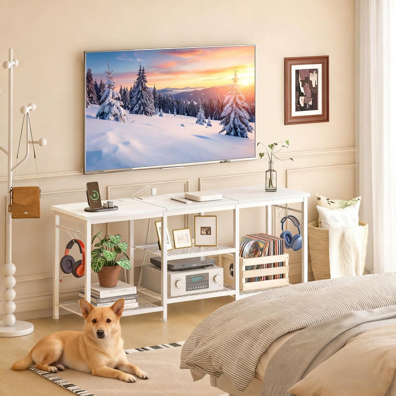 YGEOMER Entertainment Center for 55 inch TVs, TV Stand with Power Outlet and Open Storage Shelves, TV Media Console Table for Living Room and Bedroom, White - Image 5