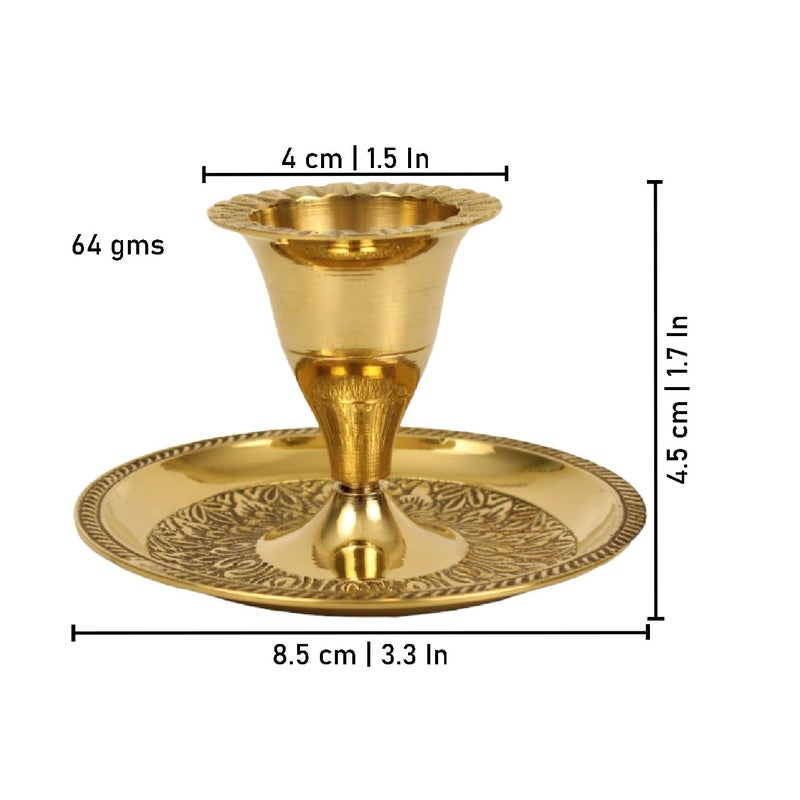 Putrika Brass Candle Holder Stand Antique Set Diwali Pooja Puja Decorative Home Decoration Best Return Gift for Living Bedroom Dining Room Round Embosed Candle Holder Pack of 2 - Image 4