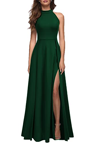 MUSHARE Women's Halter Neck Sexy Split Cocktail Party Maxi Long Formal Dress Green - Image 4