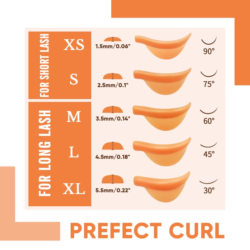 PERMANIA Silicone Curler Pad, 10Pcs/5sizes for Lash Perm Kit Reusable Soft C & D Curls Eyelash Lifting Rod Makeup Beauty Tool Lash Lift Pads (Orange) - Image 3