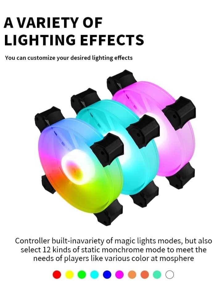 كيلا 3PCS 120 ملم حاوية RGB مروحة، عالية الأداء الكمبيوتر تبريد مراوح منخفضة الضوضاء الكمبيوتر مراوح RGB الكمبيوتر تدفق الهواء العالي الكمبيوتر مراوح علبة مع محمل هيدروليكي RGB علبة المروحة المخصصة PC Build - Image 5