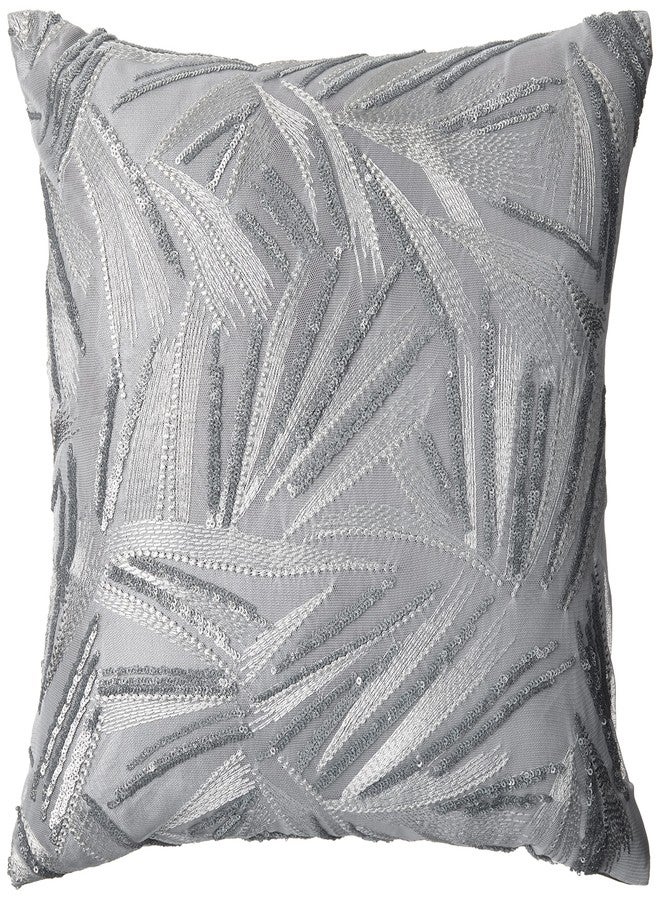 Violet Linen Rosetta Wheat Spikelets Pattern, Polyester Embroidered, Silver, 18 Inch x 18 Inch, Decorative Throw Pillow - Image 1