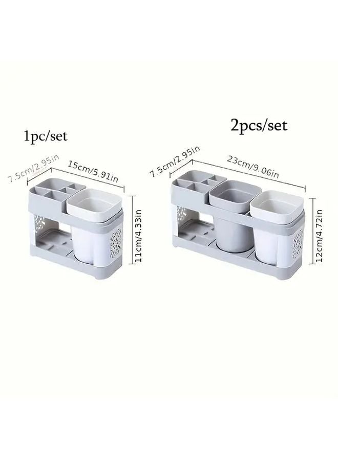 Bathroom Storage 2Pcs Toothbrush And Toothpaste Holder Set With Drain - Image 3