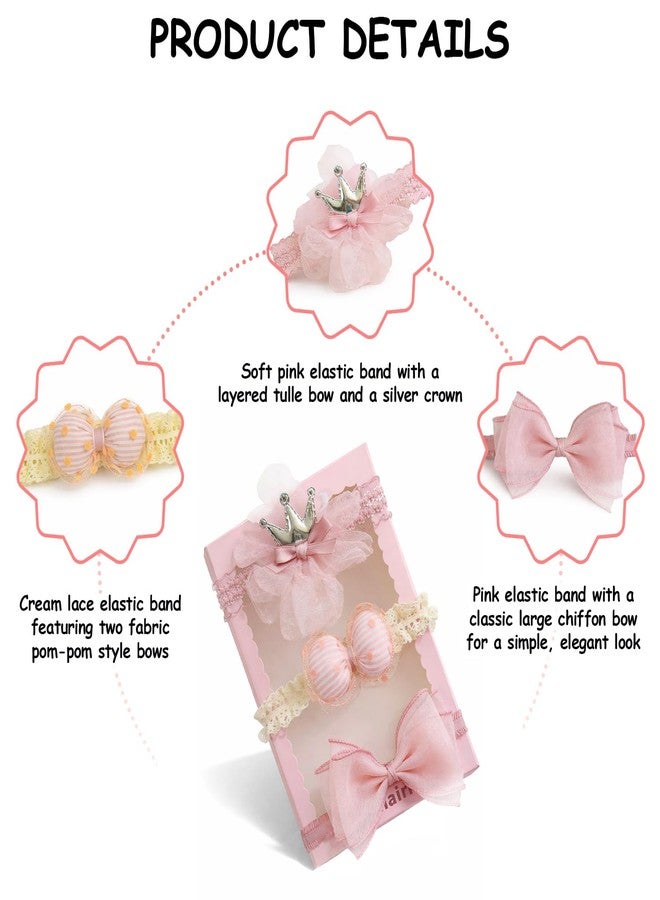 SYGA 3 Pcs Children Girl Baby Elastic Hairband Princess Wind Bow Flower Headband Suit Baby Headdress Photo Hair Accessories For 0-3 Years, Cream - Image 5