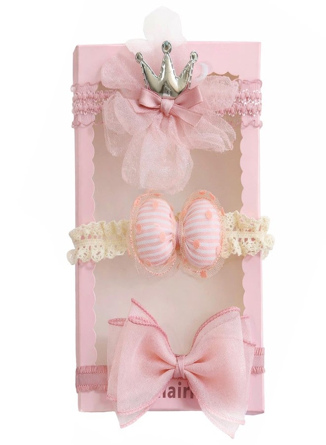 SYGA 3 Pcs Children Girl Baby Elastic Hairband Princess Wind Bow Flower Headband Suit Baby Headdress Photo Hair Accessories For 0-3 Years, Cream - Image 1