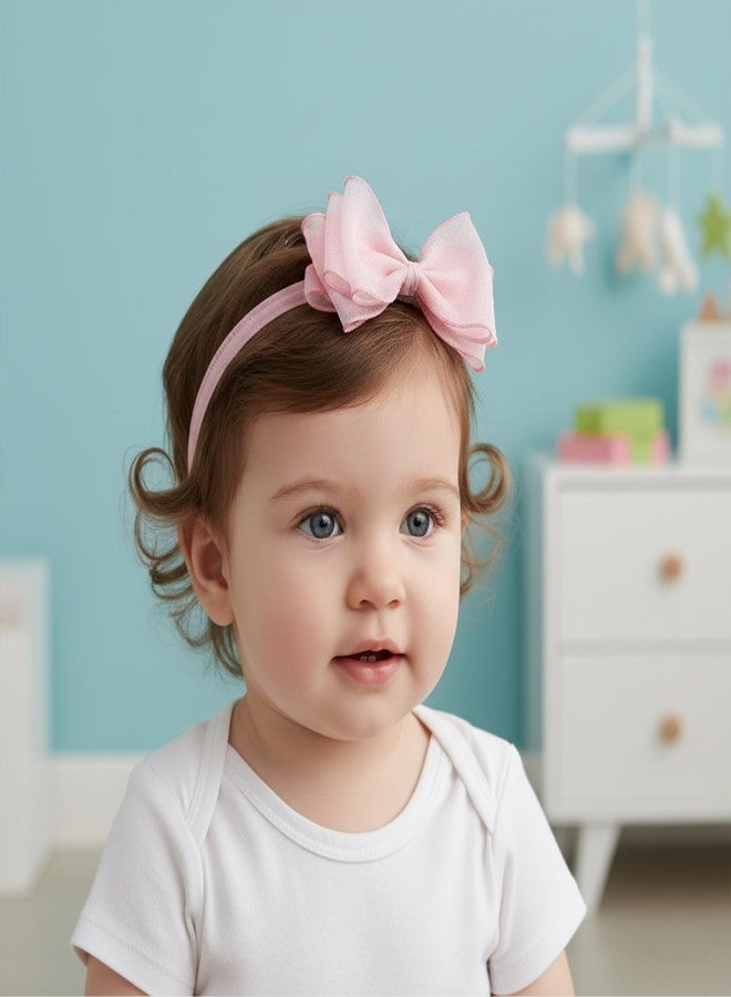 SYGA 3 Pcs Children Girl Baby Elastic Hairband Princess Wind Bow Flower Headband Suit Baby Headdress Photo Hair Accessories For 0-3 Years, Cream - Image 2
