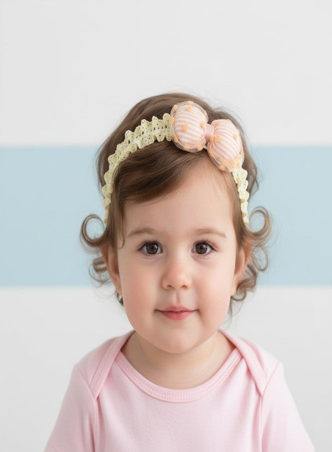 SYGA 3 Pcs Children Girl Baby Elastic Hairband Princess Wind Bow Flower Headband Suit Baby Headdress Photo Hair Accessories For 0-3 Years, Cream - Image 3